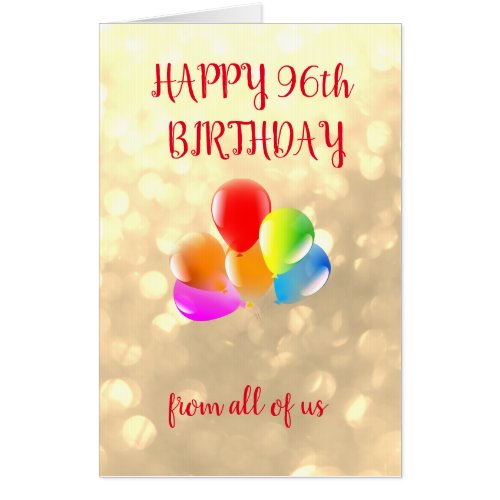 Large Happy 96th Birthday Card