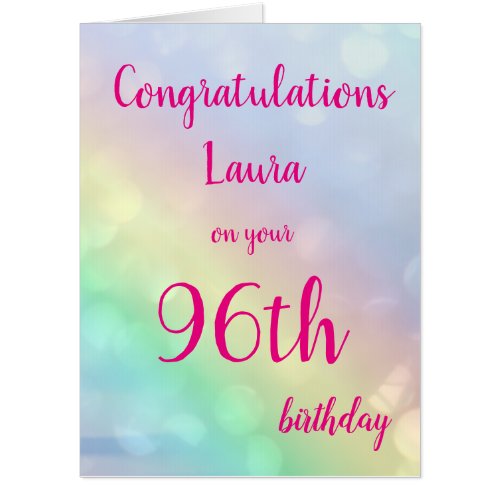 Large Happy 96th Birthday design greeting Card