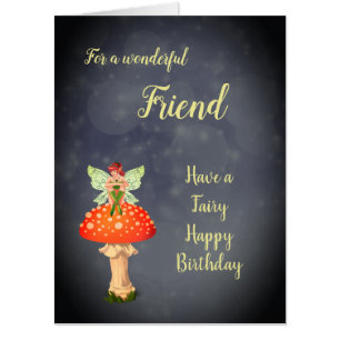 Large Happy Birthday Friend Fairy design Card