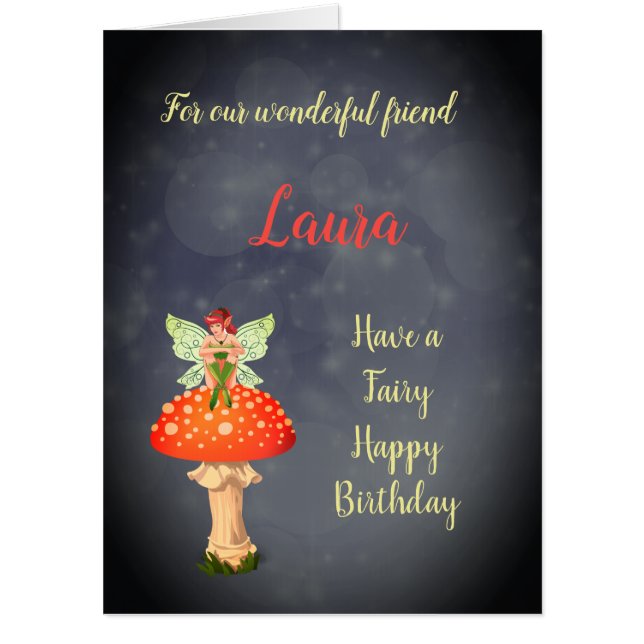 Large Happy Birthday Friend Fairy design Card (Front)