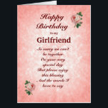 Large Happy Birthday Girlfriend distance Card<br><div class="desc">Lovely worded Large Happy Birthday Girlfriend distance Greeting Card.</div>