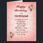 Large Happy Birthday Girlfriend distance Card<br><div class="desc">Lovely worded Large Happy Birthday Girlfriend distance Greeting Card.</div>