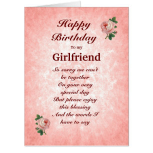 Large Happy Birthday Girlfriend distance Card
