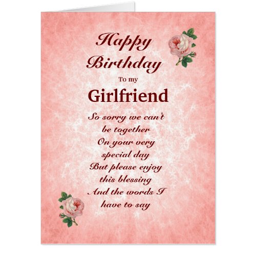 Large Happy Birthday Girlfriend distance Card
