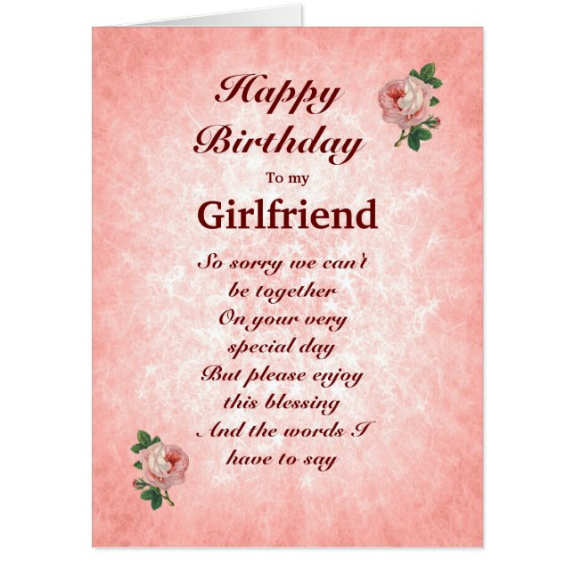 Large Happy Birthday Girlfriend distance Card (Front)
