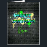 Large Happy Birthday | Graffiti Text  Card<br><div class="desc">Jumbo sized General message Birthday card for him,  brother,  husband,  friend,  uncle,  son or dad. Graffiti on brick wall.</div>
