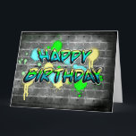 Large Happy Birthday | Graffiti Text Card<br><div class="desc">Jumbo sized General message Birthday card for him,  brother,  husband,  friend,  uncle,  son or dad. Graffiti on brick wall.</div>