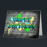 Large Happy Birthday | Graffiti Text Card<br><div class="desc">Jumbo sized General message Birthday card for him,  brother,  husband,  friend,  uncle,  son or dad. Graffiti on brick wall.</div>