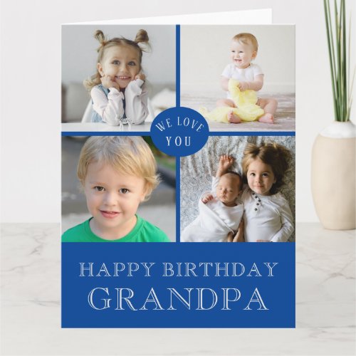 LARGE Happy Birthday Grandpa Blue Photo Collage Card