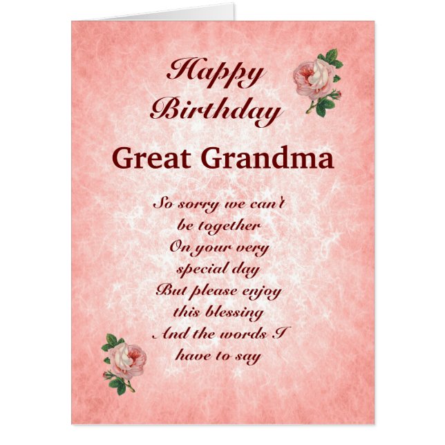 Large Happy Birthday Great Grandma distance Card (Front)