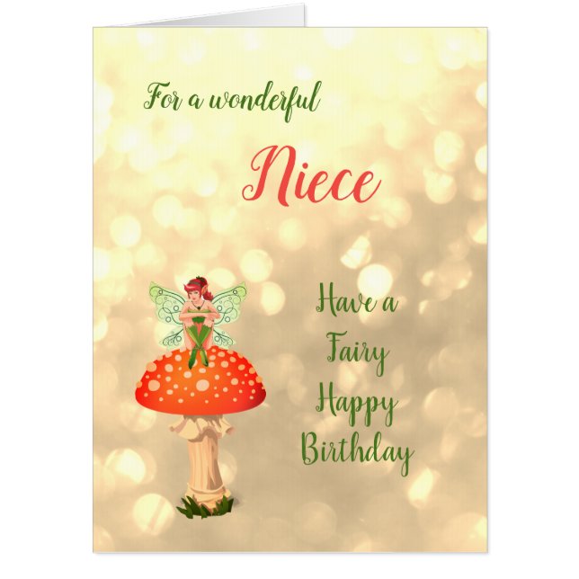 Large Happy Birthday Niece Fairy design Card (Front)