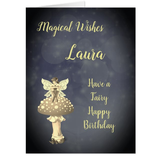 Large Happy Birthday personalized Fairy design Card (Front)