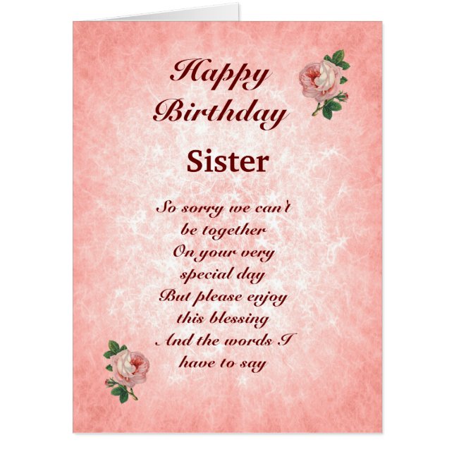 Large Happy Birthday Sister distance Card (Front)