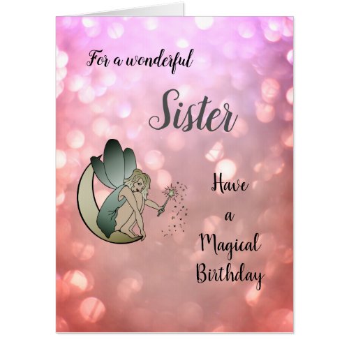 Large Happy Birthday Sister Fairy design Card