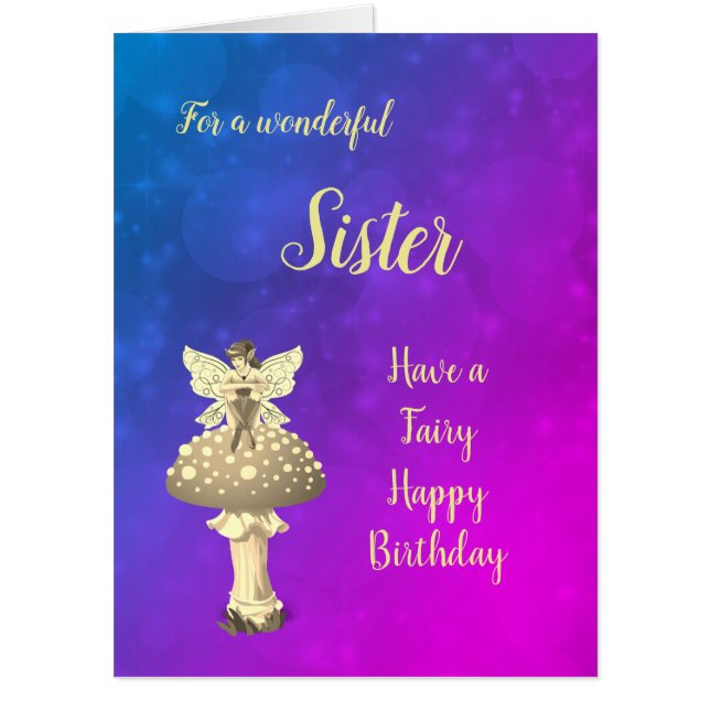 Large Happy Birthday Sister Fairy design Card (Front)