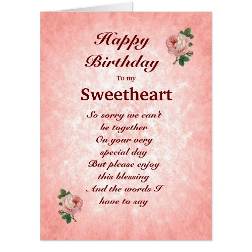 Large Happy Birthday Sweetheart distance Card