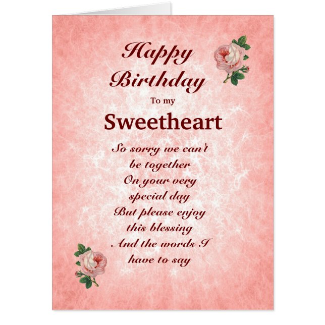 Large Happy Birthday Sweetheart distance Card (Front)