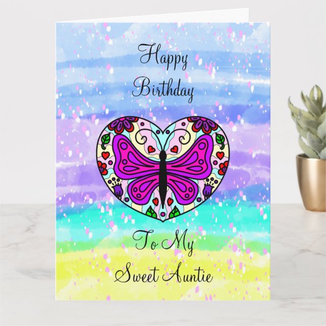 Large Happy Birthday to my Auntie Coloring Page   Card (Small Plant)