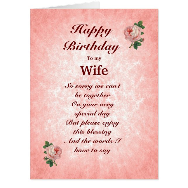 Large Happy Birthday Wife distance Card (Front)