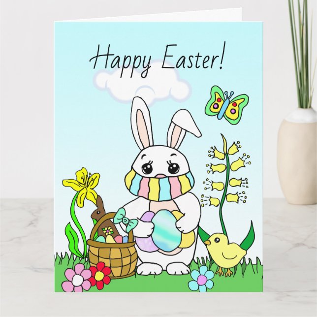 Large Happy Easter, Easter Bunny in Facemask Card (Front)