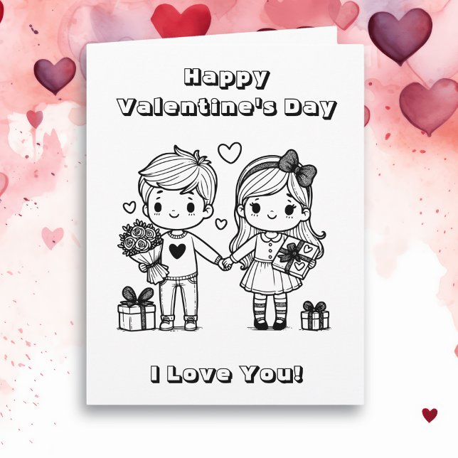 Large Happy Valentine's Day   | Color Me Page Card (Creator Uploaded)