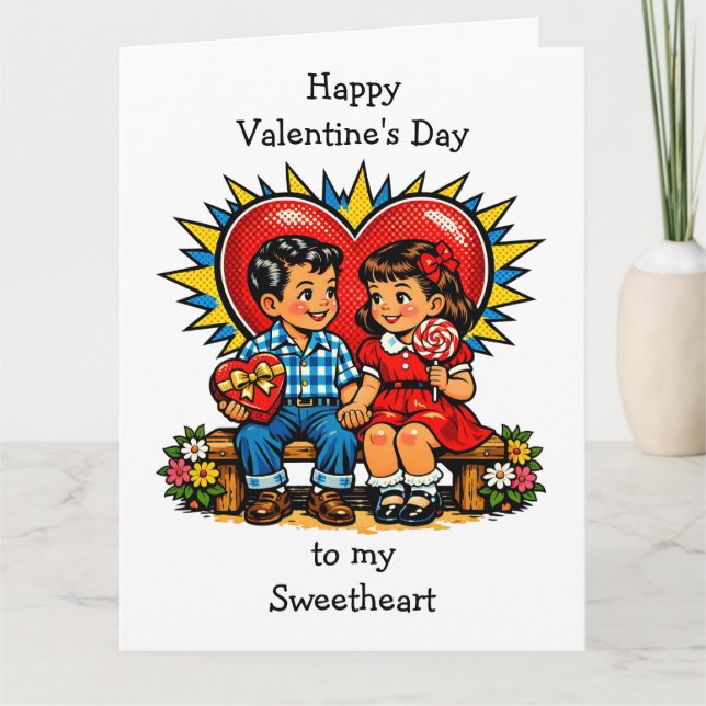 Large Happy Valentine's Day Retro Pop Art Vintage Card (Front)