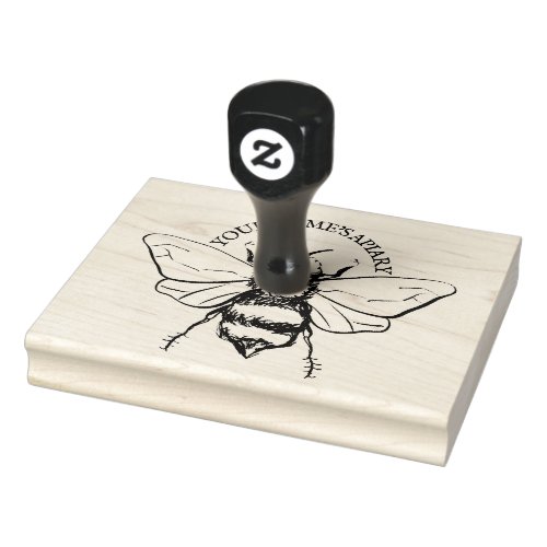 Large Honeybee Illustration Personalized Business Rubber Stamp