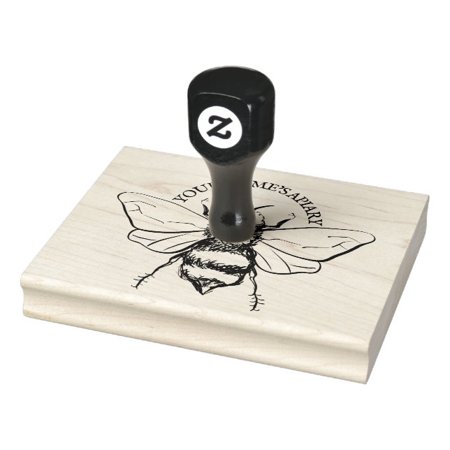 Large Honeybee Illustration Personalized Business Rubber Stamp (Stamp)