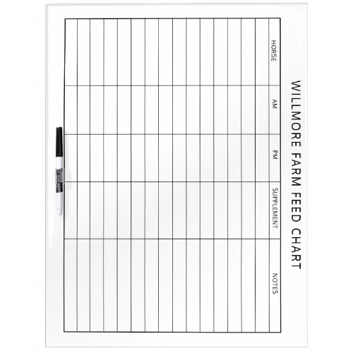 Large Horse Barn Feed Chart Equine Care Chart Dry Erase Board