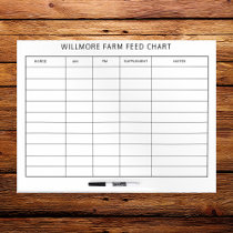 Large Horse Barn Feed Chart Equine Care Chart Dry Erase Board