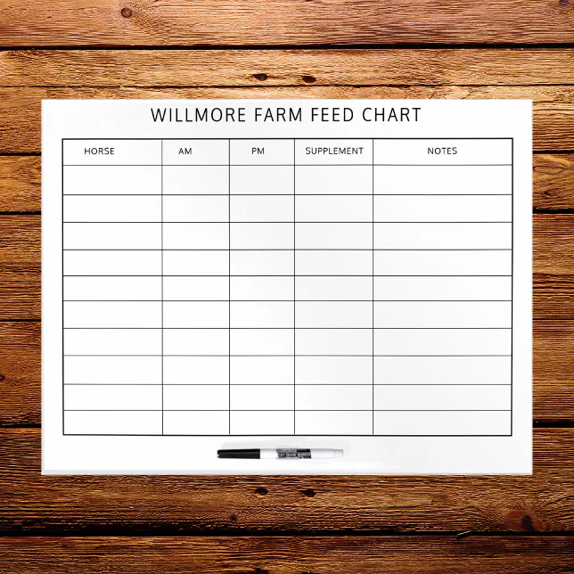 Large Horse Barn Feed Chart Equine Care Chart Dry Erase Board Zazzle