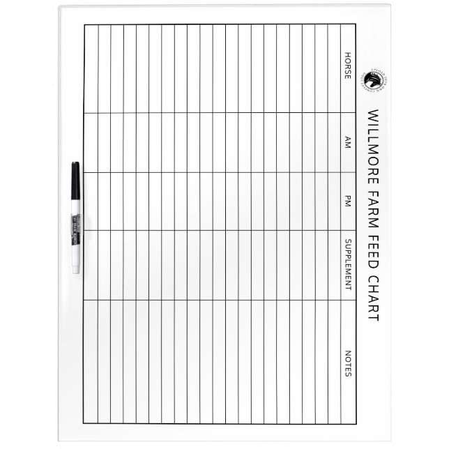 Large Horse Barn Feed Chart Equine Care Chart Logo Dry Erase Board (Front)