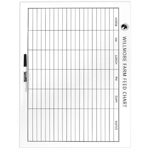 Large Horse Barn Feed Chart Equine Care Chart Logo Dry Erase Board