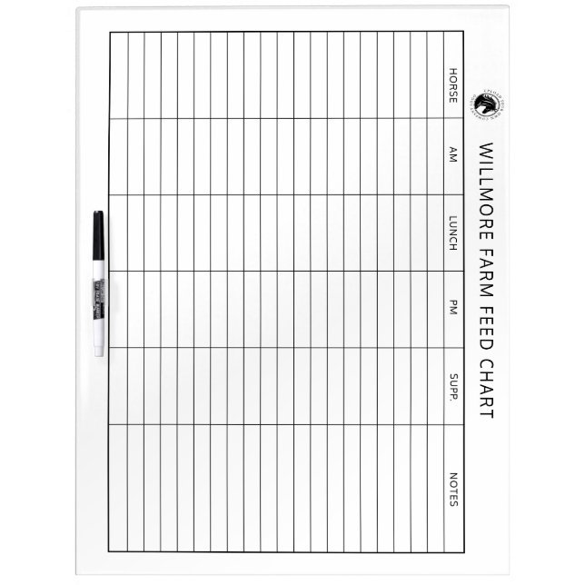 Large Horse Barn Feed Chart Equine Care Chart Logo Dry Erase Board (Front)