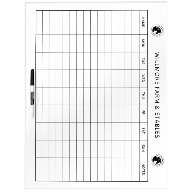Large Horse Barn Feed Chart Equine Care Chart Logo Dry Erase Board (Front)