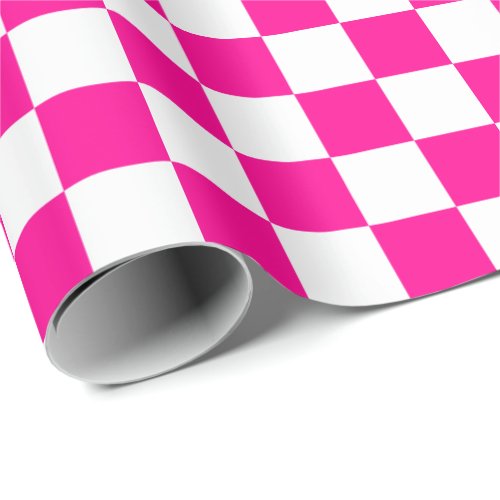 Large Hot Pink and White Checks Wrapping Paper