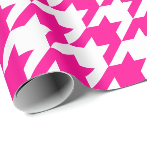 Large Hot Pink and White Houndstooth Wrapping Paper