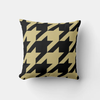 Large houndstooth black and gold throw pillow