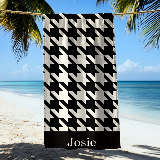 Large Houndstooth Black & White Beach Towel (Creator Uploaded)