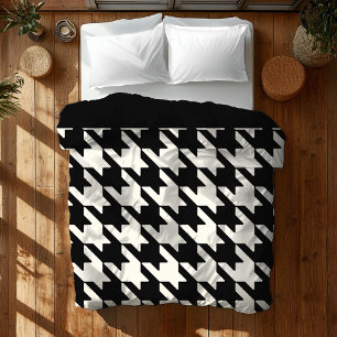 Large Houndstooth Pattern Black and White Duvet Cover