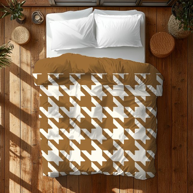 Large Houndstooth Pattern Camel Tan and White Duvet Cover (Creator Uploaded)