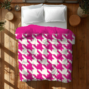 Large Houndstooth Pattern Hot Pink and White Duvet Cover