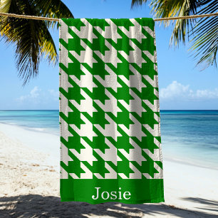 Large Houndstooth Pattern Lime Green Beach Towel