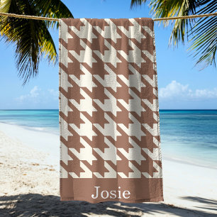 Large Houndstooth Pattern Mocha Mousse Beach Towel