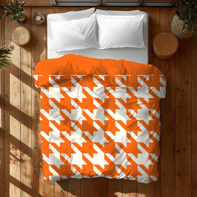 Large Houndstooth Pattern Orange Juice and White Duvet Cover (Creator Uploaded)