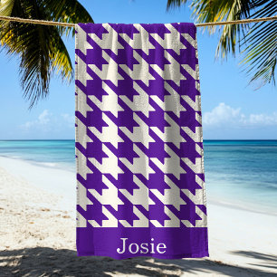 Large Houndstooth Pattern Purple & White Beach Towel