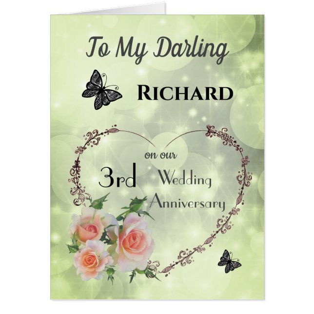 Large Husband 3rd Anniversary Greeting Card (Front)