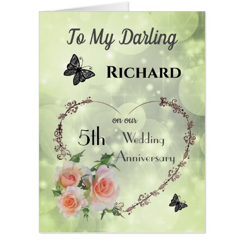Large Husband 5th Anniversary Greeting Card