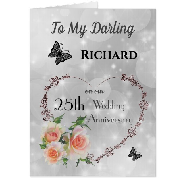 Large Husband Silver Wedding Anniversary Greeting Card (Front)