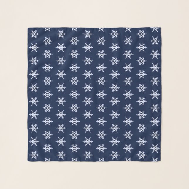 Large Ice Crystal Snowflakes on Indigo Blue Patter Scarf (Front)